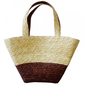 Straw Tote – 12 PCS Woven Wheat Straw Tote - 2 Tones - Brown - BG-R11052BN